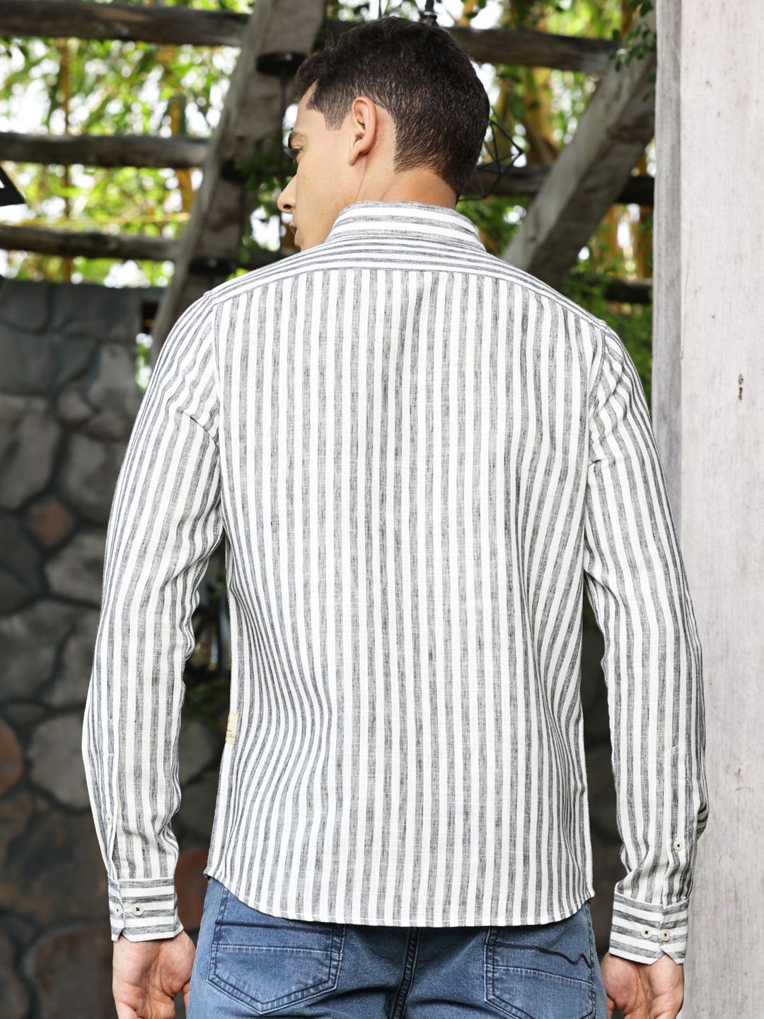 Thomas Scott Premium Linen Slim Fit Striped Spread Collar Casual Shirt