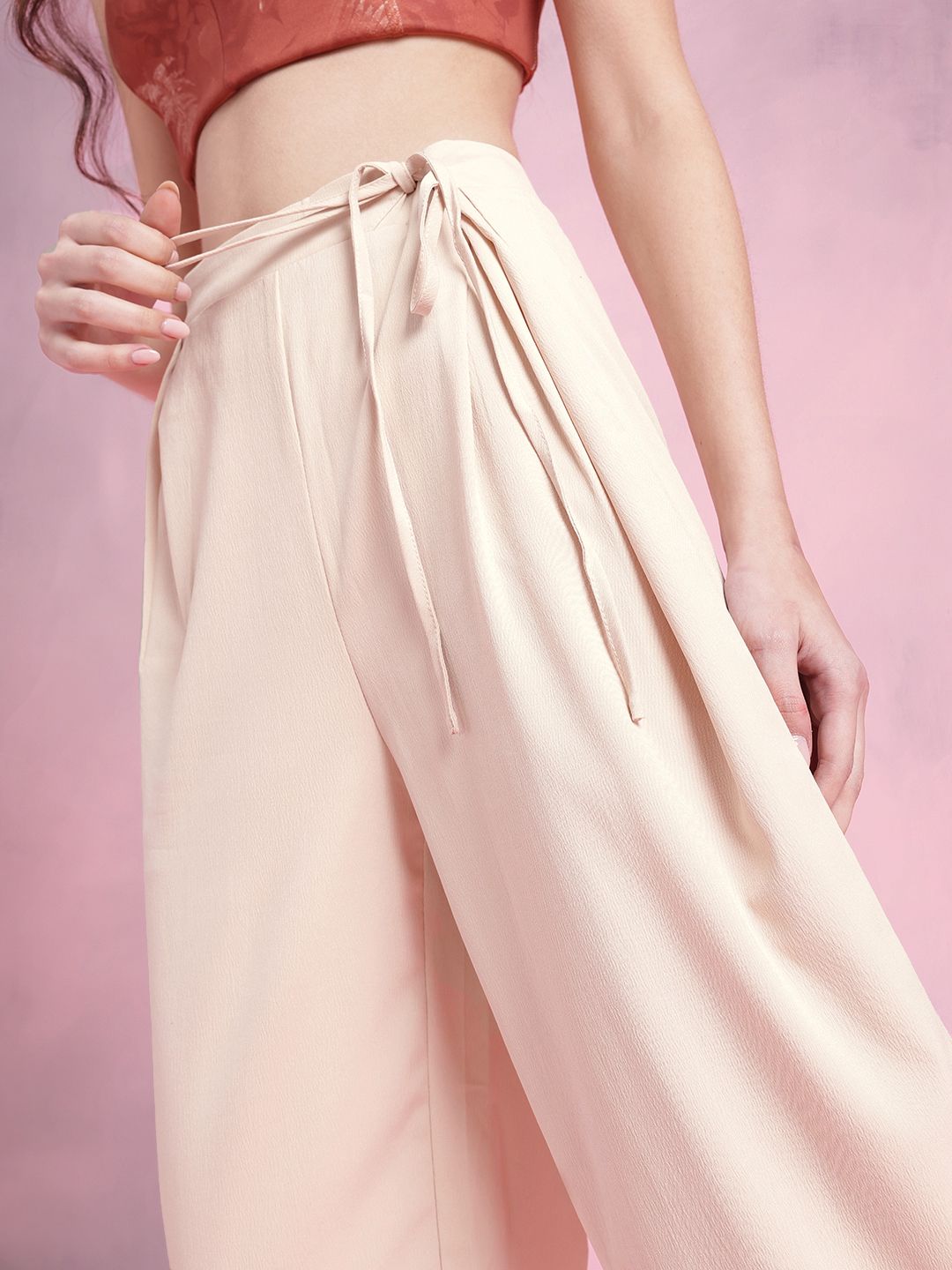 DressBerry Women Soft & Sleek Pleated Waist Tie-Up  Loose Fit Trousers