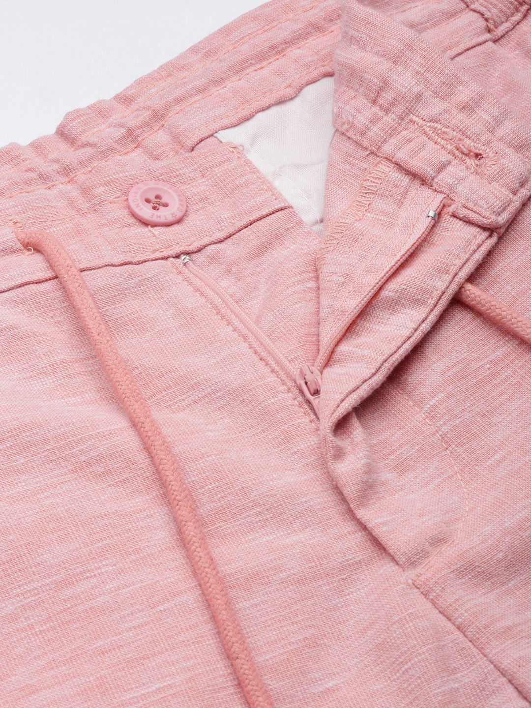 The Indian Garage Co Men Pink Melange Effect Slim Fit Trousers