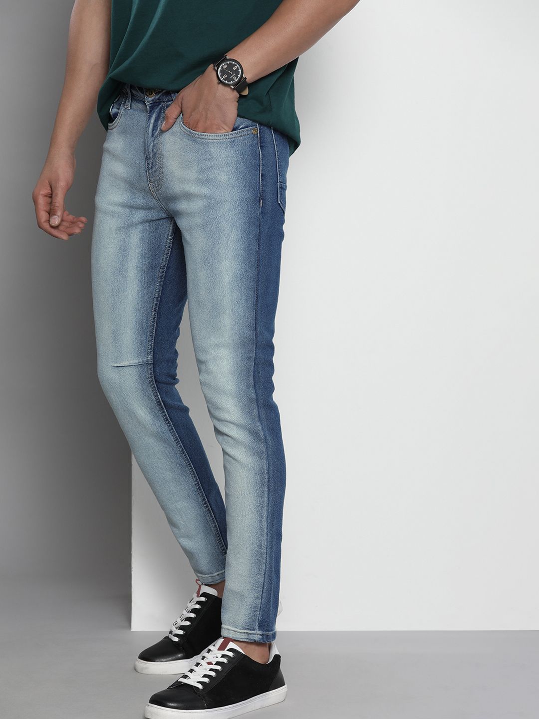 The Indian Garage Co Men Carrot Fit Heavy Fade Acid Wash Jeans