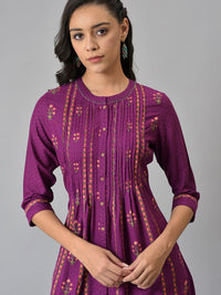 W Purple Ethnic Motifs Chiffon Ethnic A-Line Midi Dress