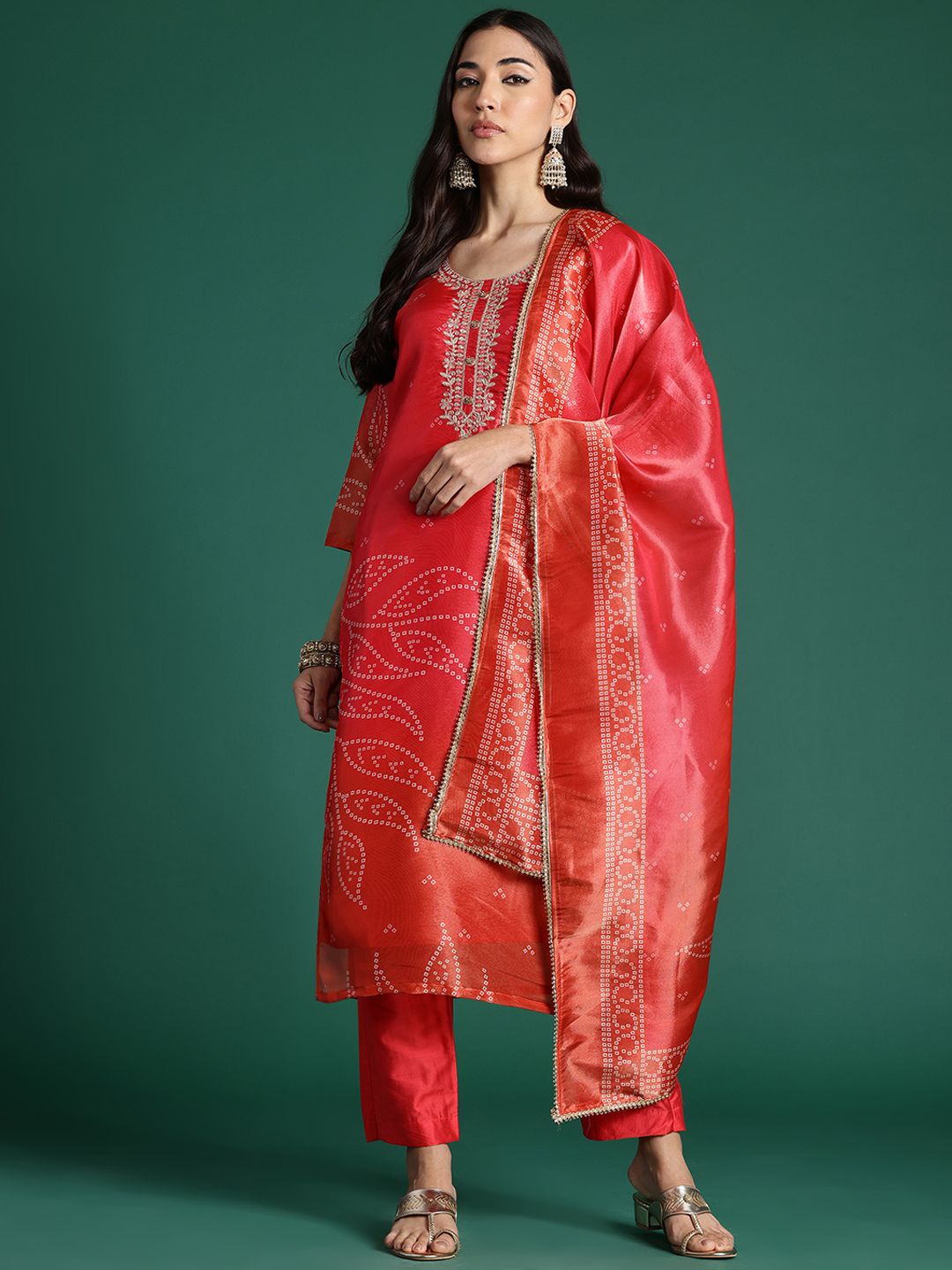 Indo Era Ethnic Motifs Printed Zari Kurta with Trousers & With Dupatta