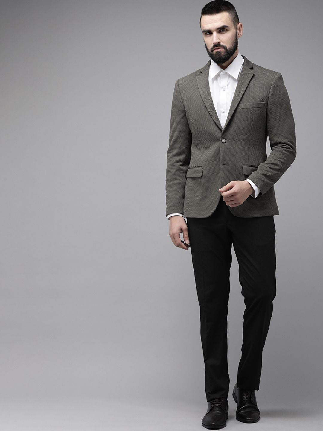Park Avenue Super Slim Fit Self Design Single Breasted Formal Blazer
