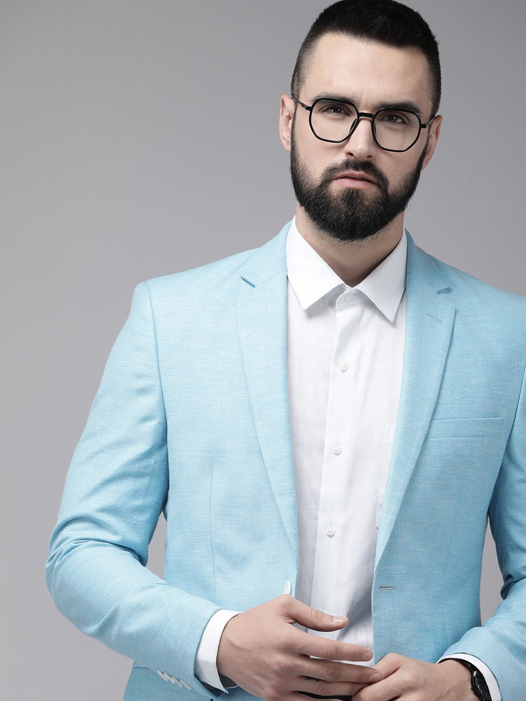 Park Avenue Super Slim Fit Self Design Single-Breasted Formal Blazers