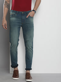 The Indian Garage Co Men Blue Slim Fit Heavy Fade Stretchable Jeans