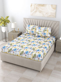 BOMBAY DYEING Florentine Blue Printed Pure Cotton 144 TC Queen Bedsheet Set 2.28 X 2.54 m