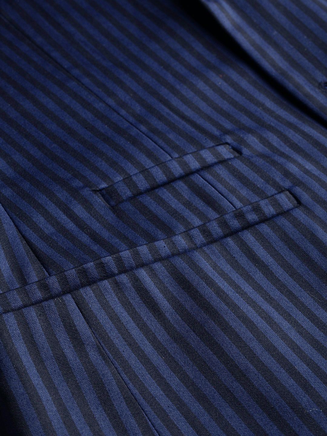 Park Avenue Men Navy Blue & Black Striped Super Slim Fit Single-Breasted Formal Blazer
