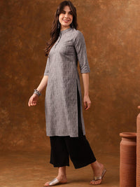 Anouk Grey Abstract Printed Mandarin Collar Cotton Kurta