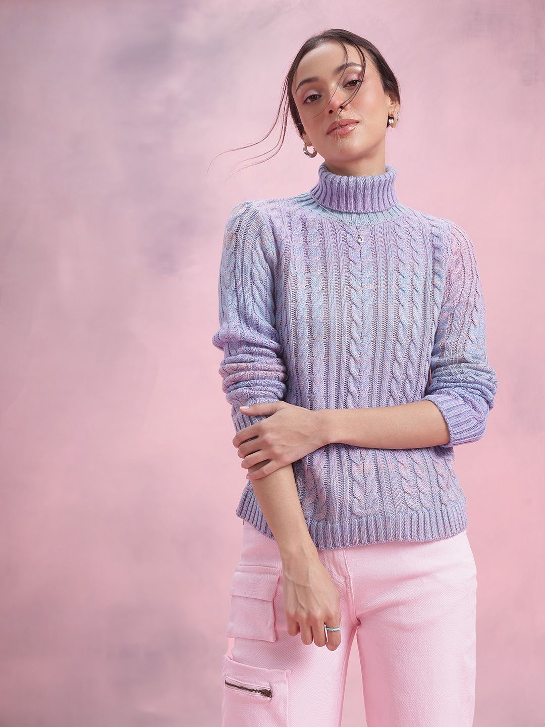DressBerry Cable Knit Turtle Neck Pullover