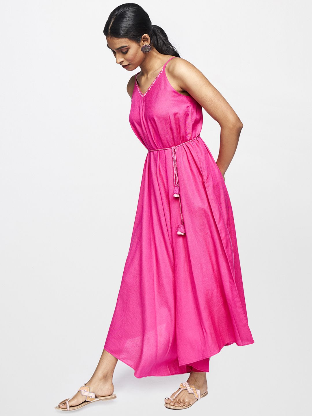 Global Desi Women Pink Solid Basic Jumpsuit