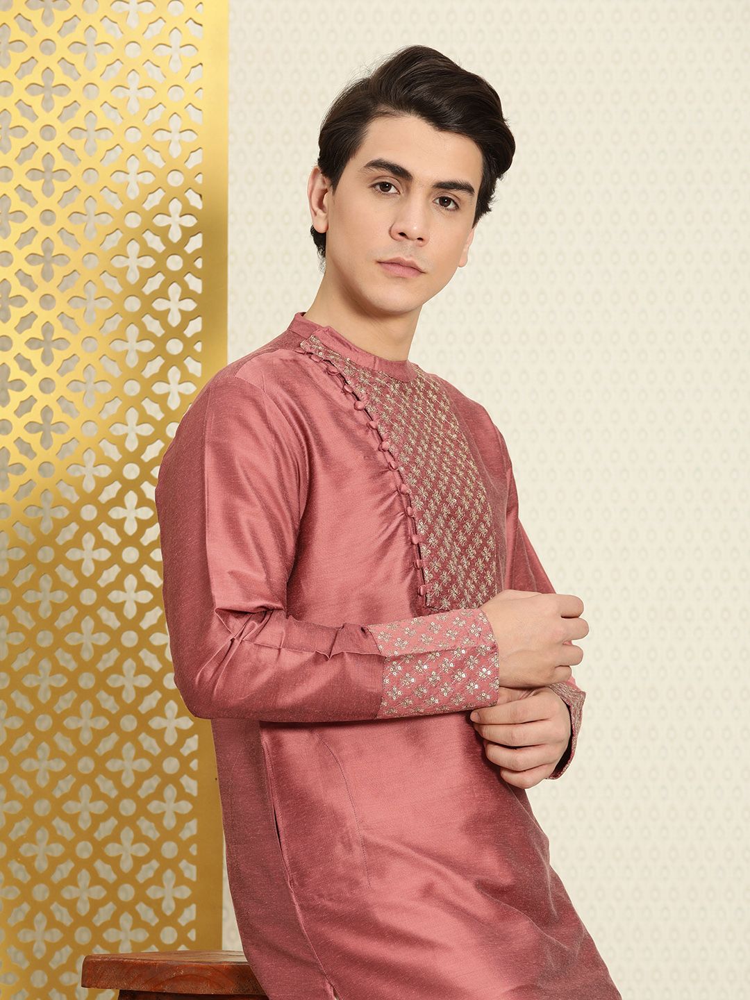 House of Pataudi Men Yoke Design Angrakha Jashn Kurta