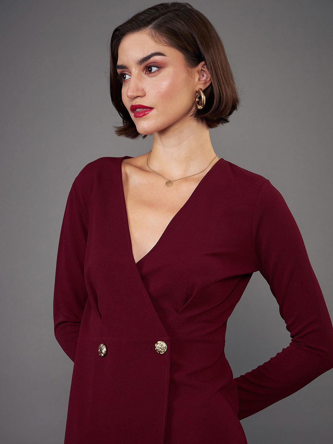 SASSAFRAS worklyf V-Neck Blazer Midi Dress