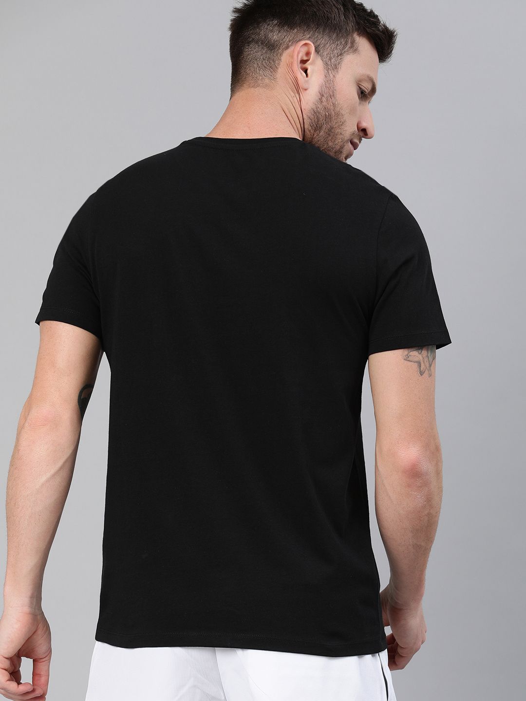 HRX by Hrithik Roshan Men Black Solid Typography Lifestyle Pure Cotton T-shirt