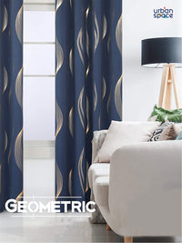 URBAN SPACE Navy Blue & Gold-Toned Printed Black Out Door Curtain