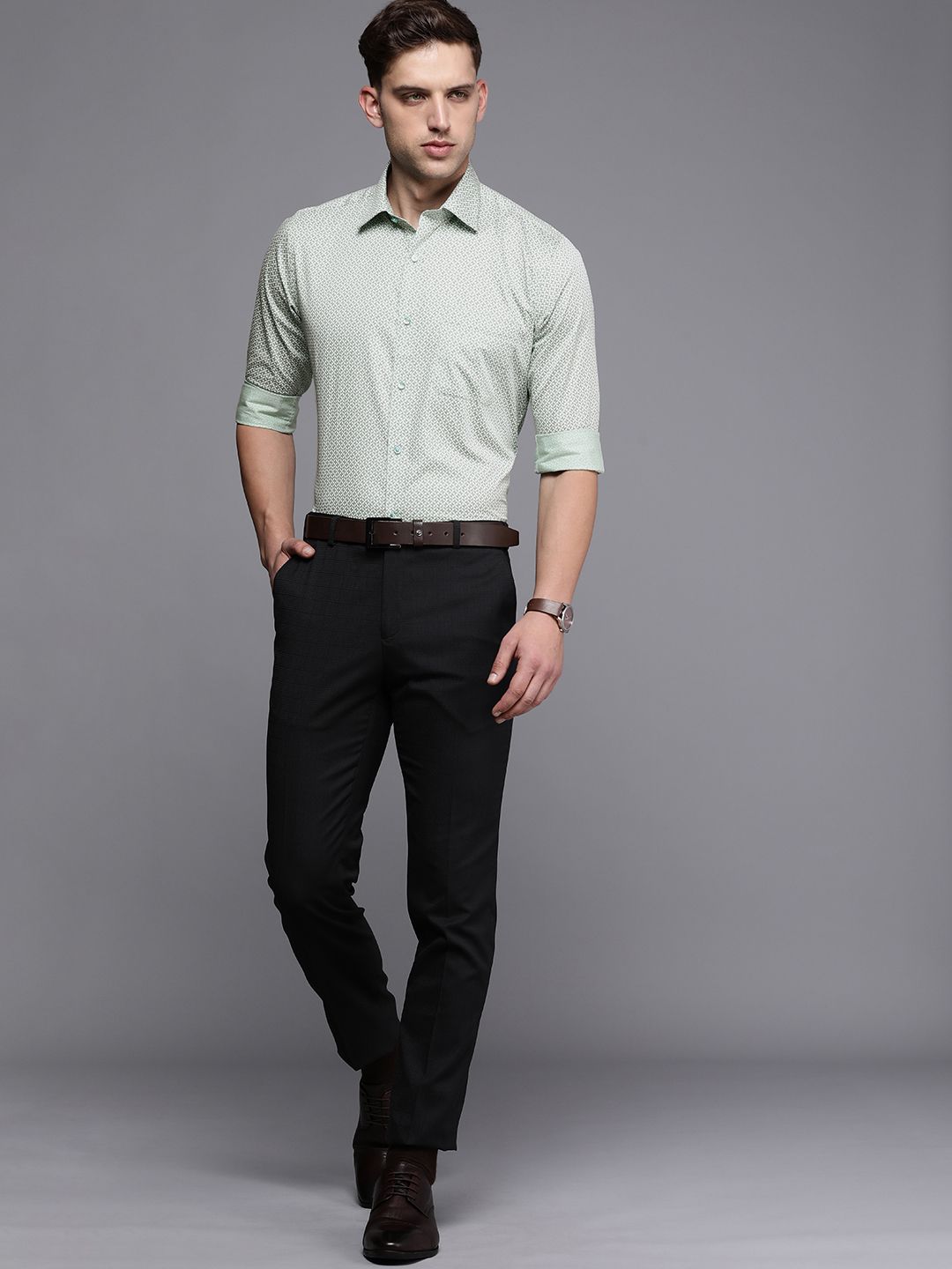 Raymond Slim Fit Geometric Printed Pure Cotton Formal Shirt