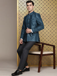 House of Pataudi Jashn Mandarin Collar Textured Sequinned Bandhgala Blazer