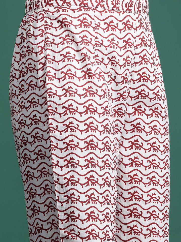 Indo Era Floral Printed Pure Cotton Kurta With Trousers & Dupatta