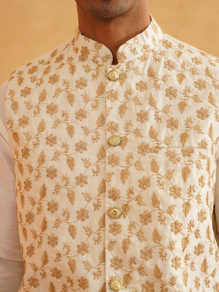 SOJANYA Mandarin Collar Kurta With Churidar & Nehru Jacket
