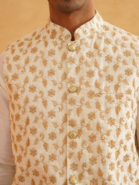 SOJANYA Mandarin Collar Kurta With Churidar & Nehru Jacket
