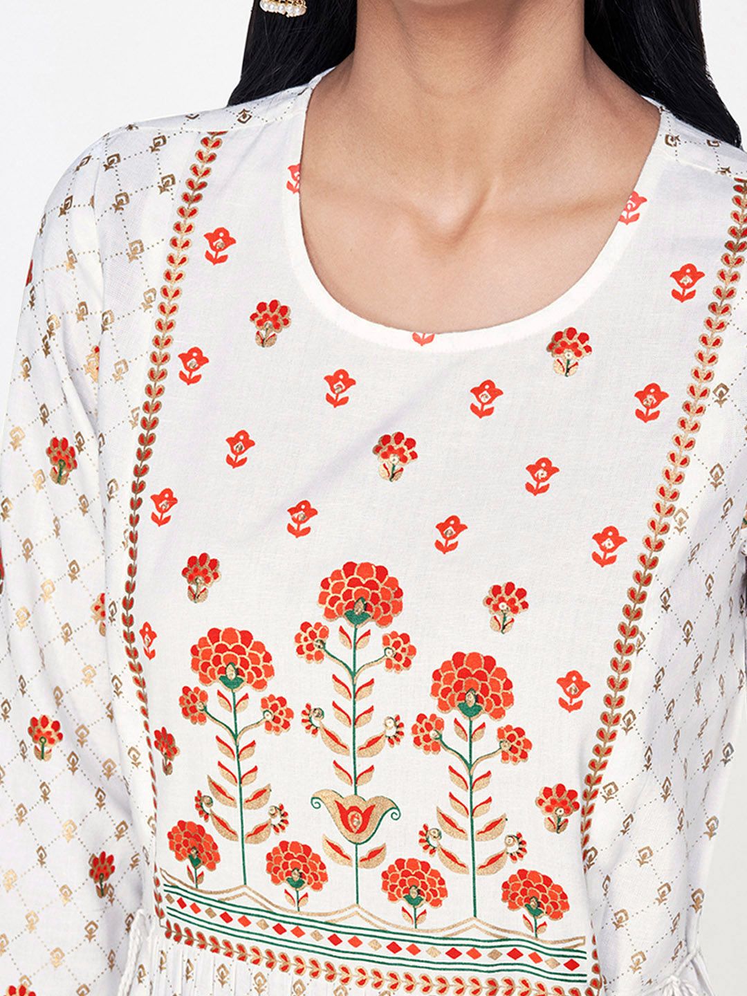 Global Desi Women White Printed A-Line Kurta