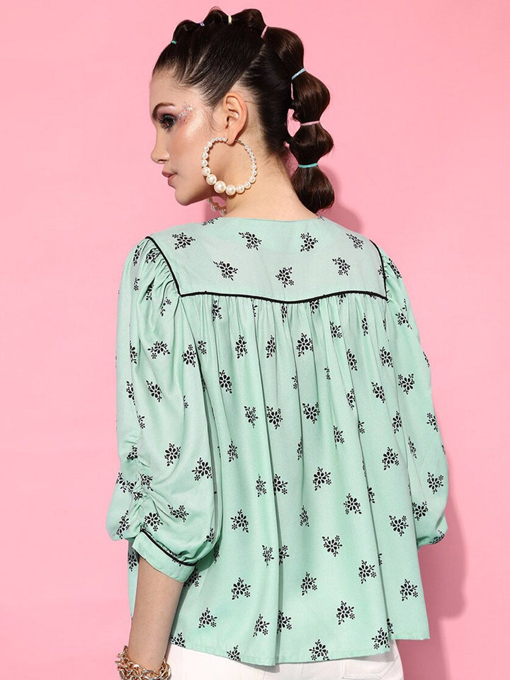 STREET 9 Green Floral Print Crepe Top