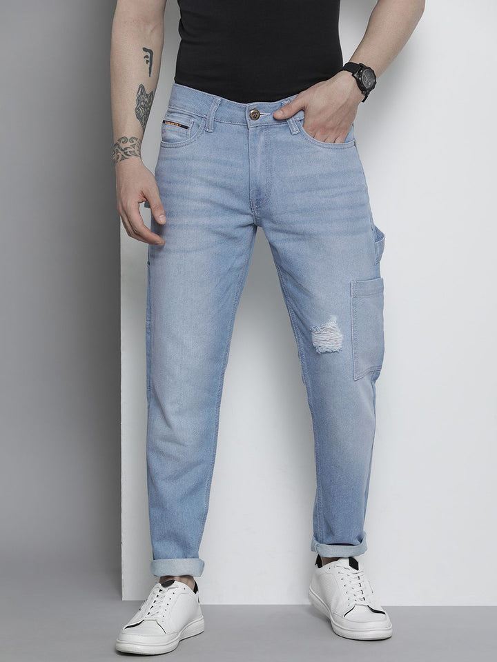 The Indian Garage Co Men Relaxed Fit Mildly Distressed Light Fade Jeans