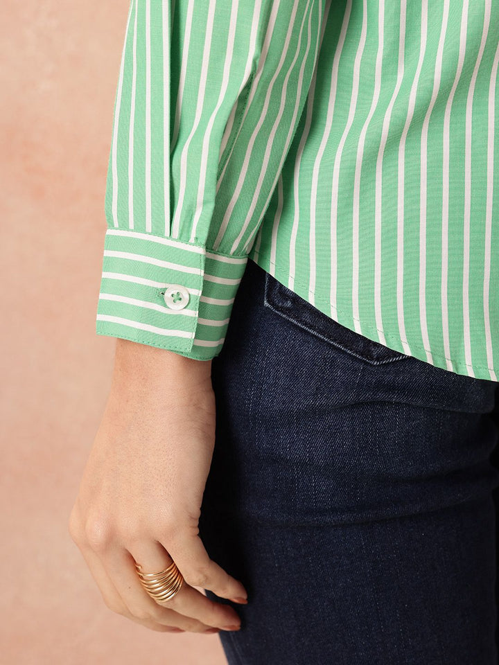 all about you  Studded Striped Pocket Detail Casual Shirt