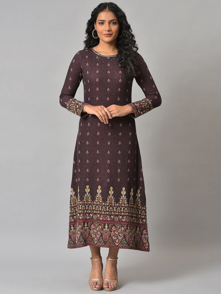 W Brown Ethnic Motifs Ethnic Maxi Dress