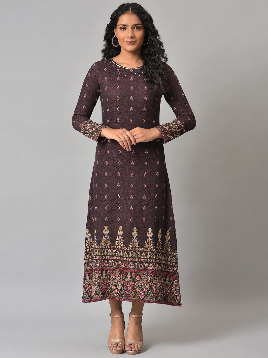 W Brown Ethnic Motifs Ethnic Maxi Dress