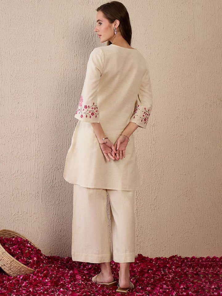 Indo Era Women Floral Embroidered Regular Thread Work Pure Cotton Kurta with Palazzos