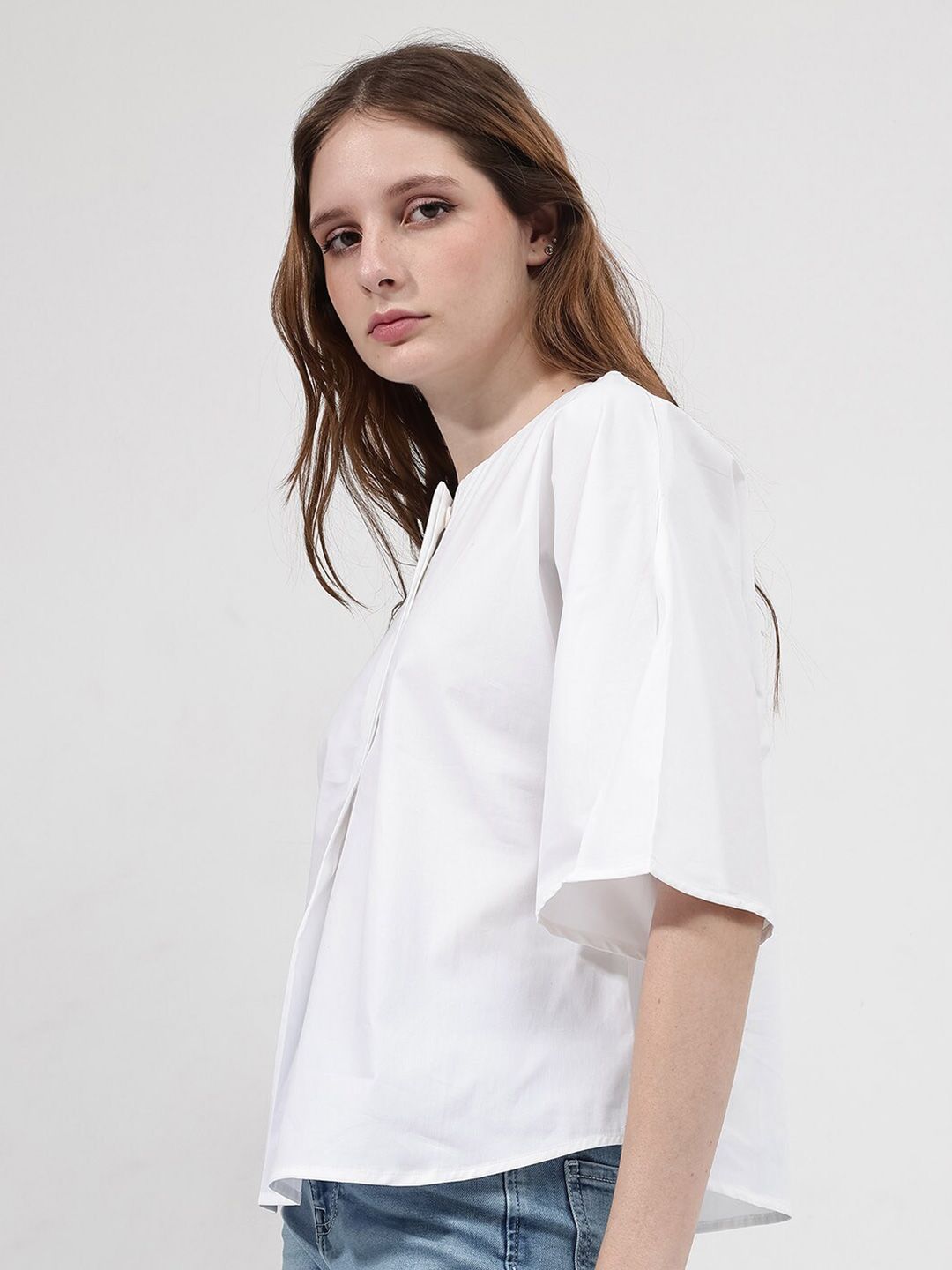 RAREISM Round Neck Flared Sleeve Cotton Top