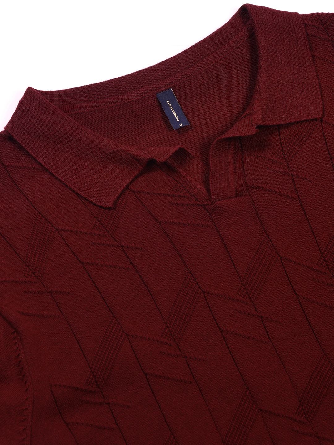 Thomas Scott Men Self Design Regular Fit Knitted Polo T-shirt