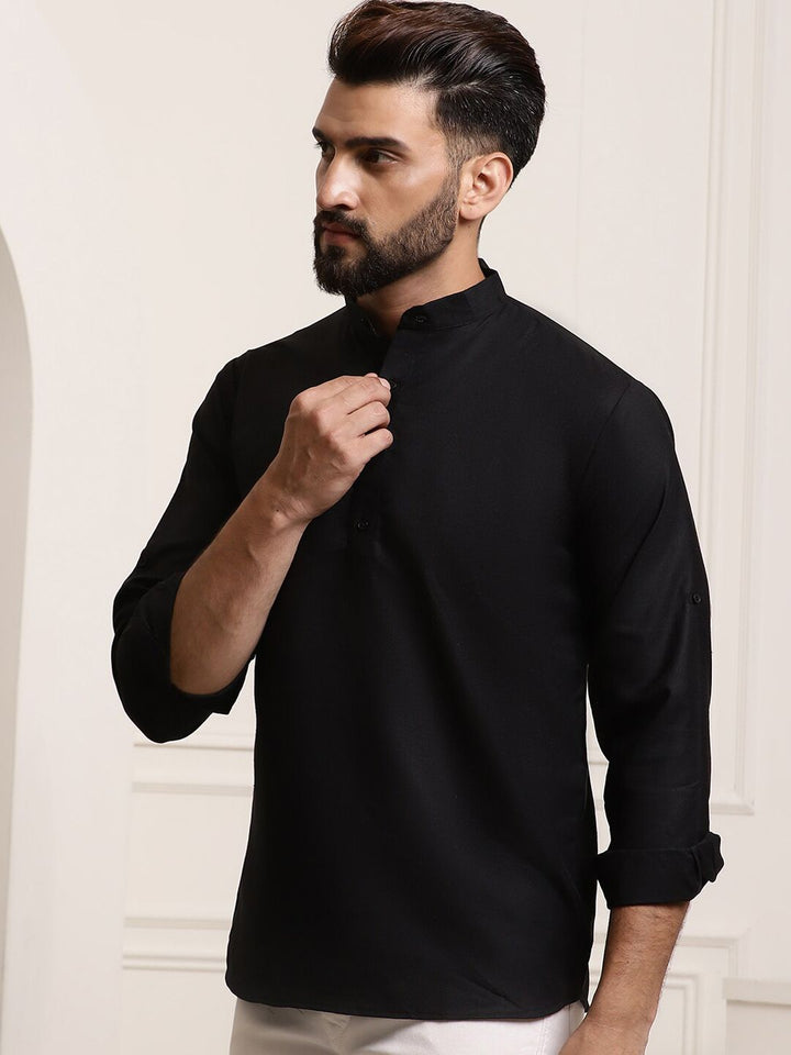 SOJANYA Lengan Roll-Up Kolar Band Kurta Lurus