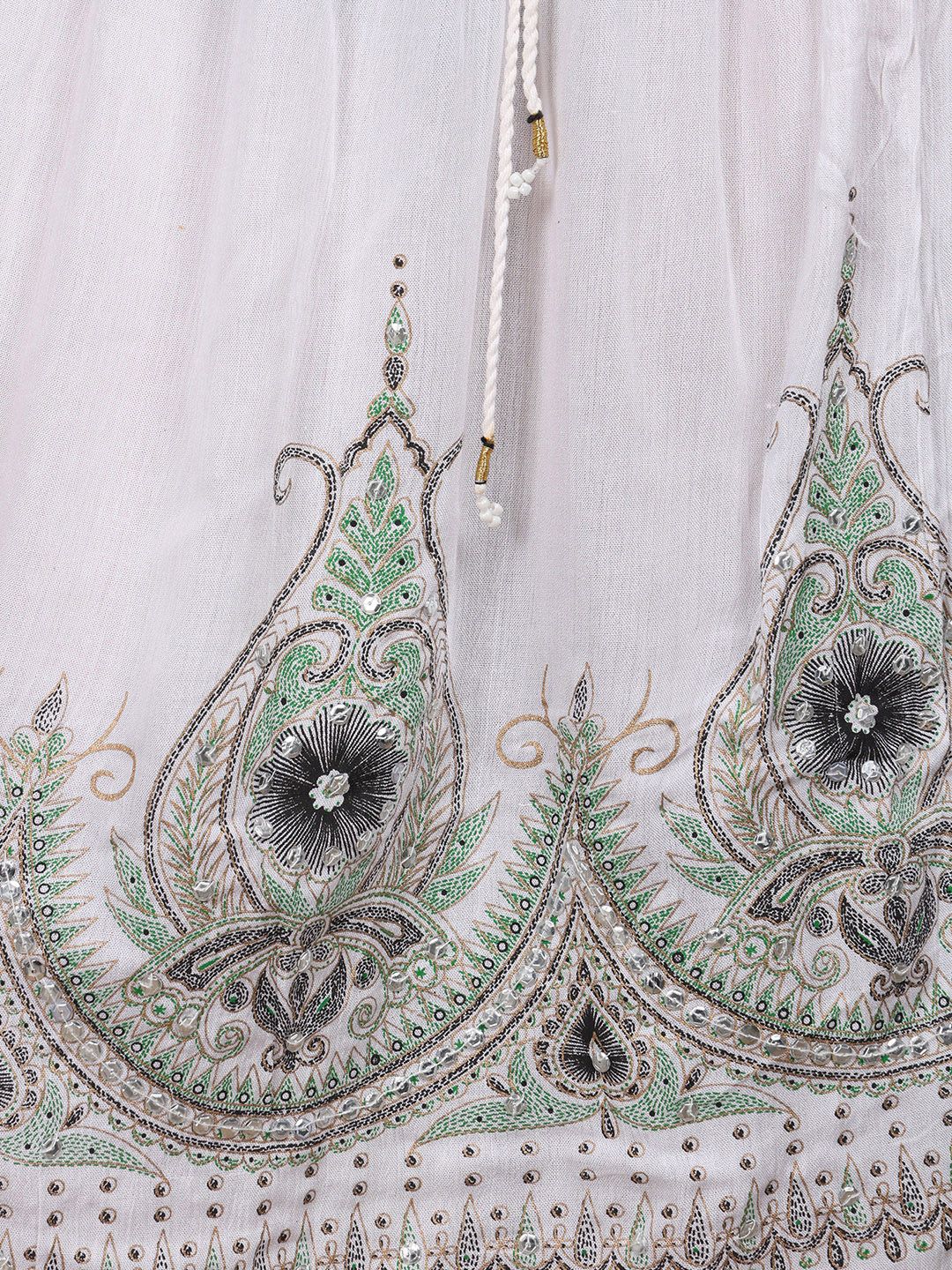 Exotic India Flowers Printed Embellished With Sequins Midi Skirt