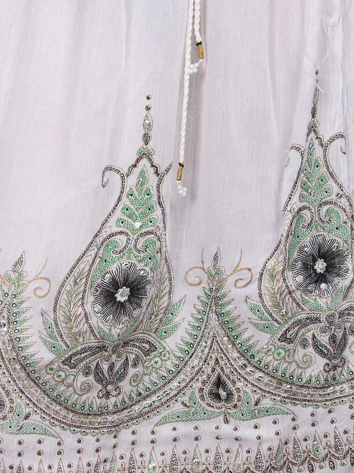 Exotic India Flowers Printed Embellished With Sequins Midi Skirt