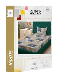 KLOTTHE Grey Geometric Printed Pure Cotton Fitted 400 TC Single Bedsheet With Pillow Cover