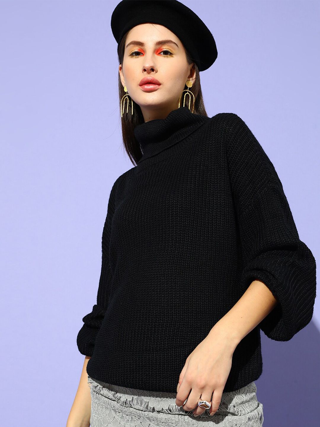 STREET 9 Women Black Ribbed Pullover