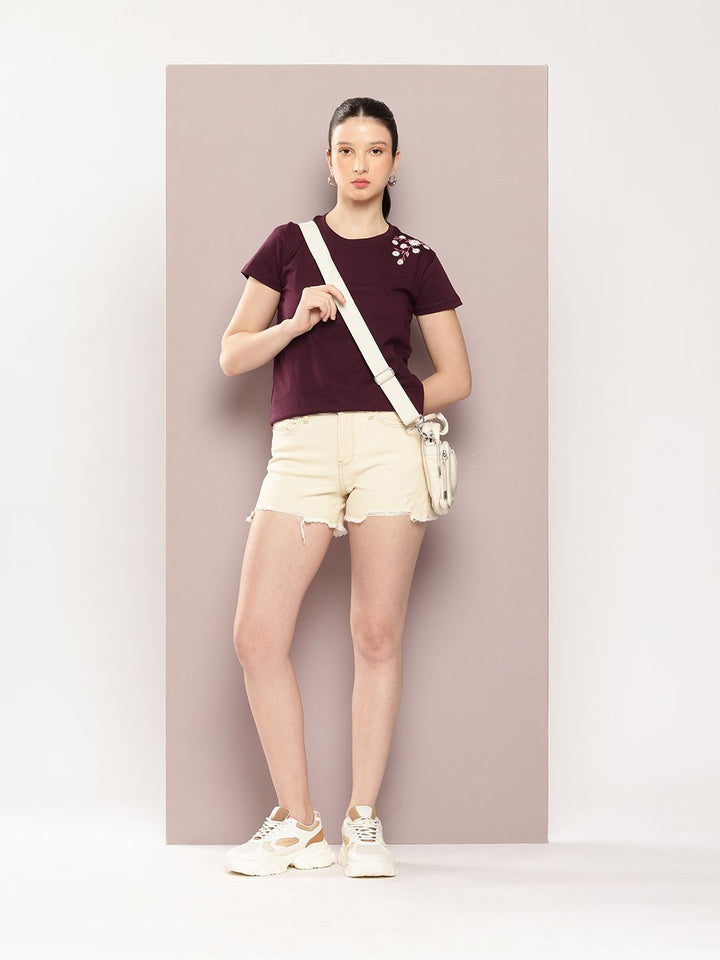 DILLINGER Women Regular Fit Short Sleeve Embroidery Tshirt
