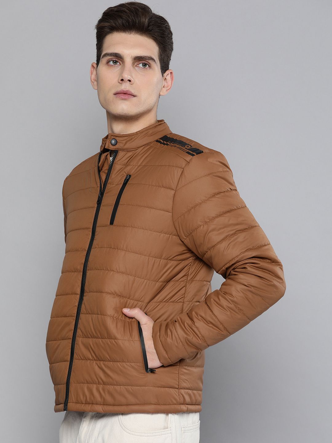 The Indian Garage Co Men Zip-Front Puffer Jacket with Zipper Pockets