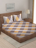 KLOTTHE Yellow Geometric Polycotton 300 TC King Halus Cadar dengan 2 Sarung Bantal-98 x 87 inci
