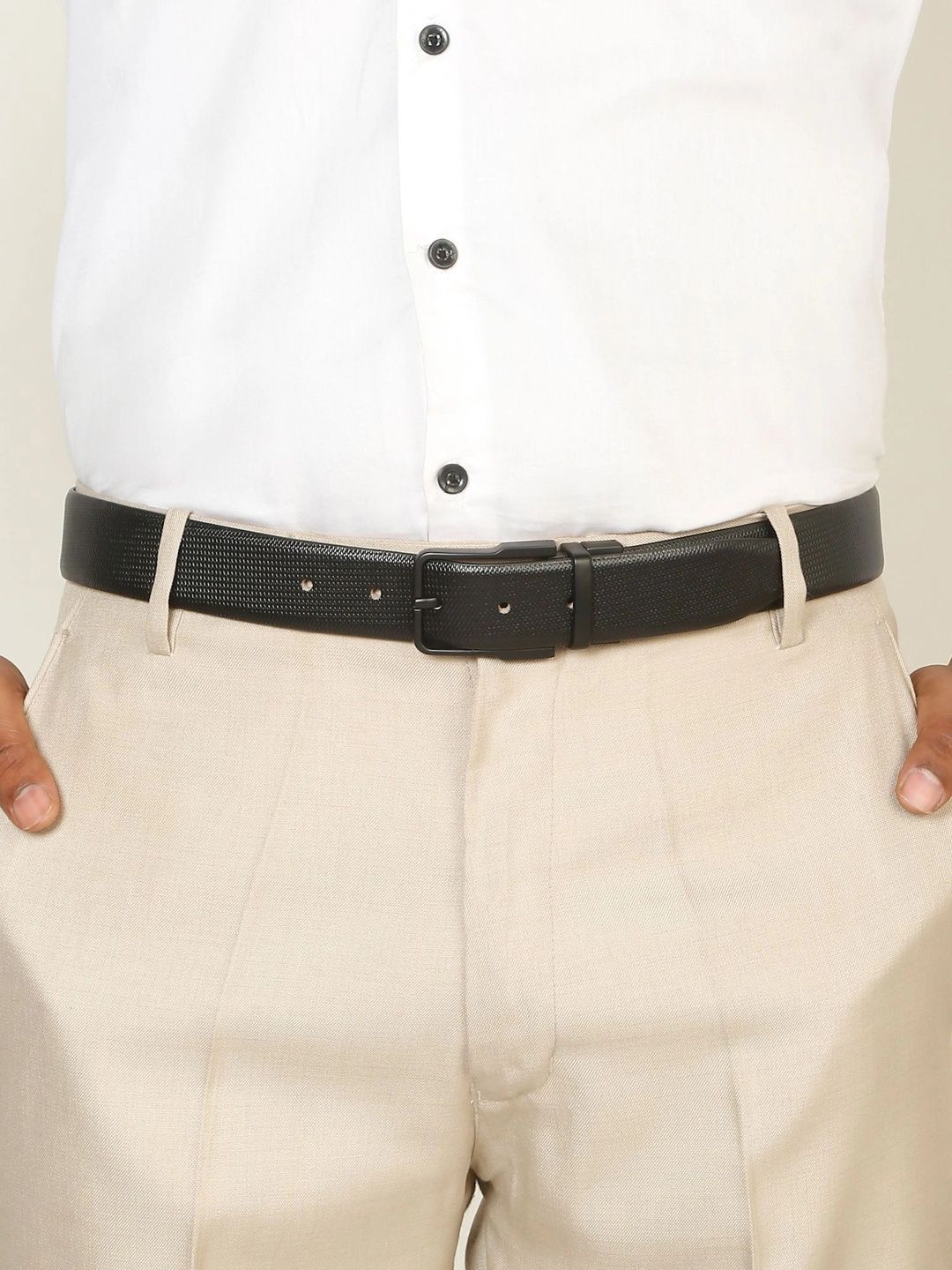 Teakwood Leathers Men Textured Leather Reversible Formal Belt
