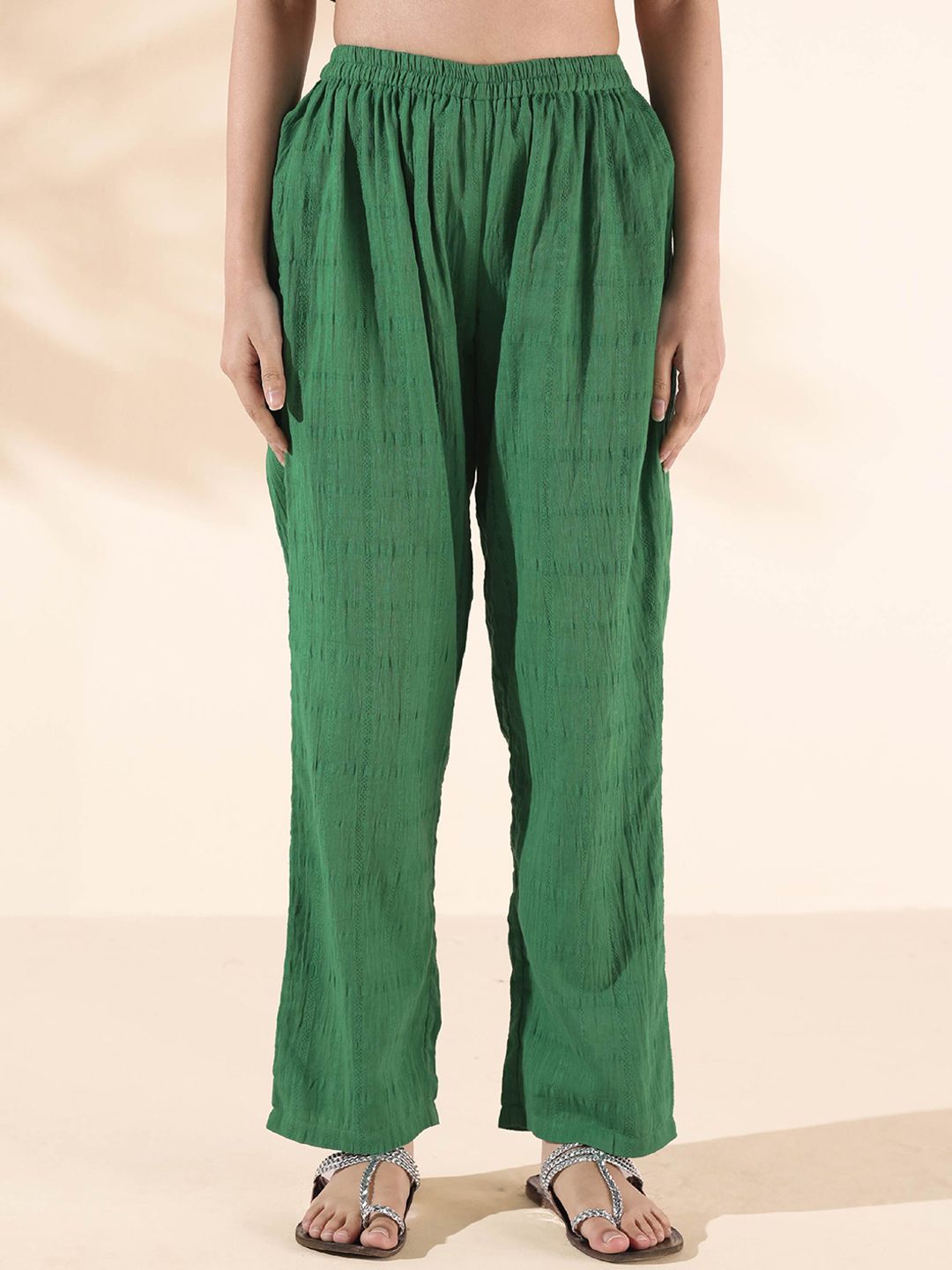 trueBrowns Malang Woven Design Pure Cotton Tunic & Trousers Co-Ords Set