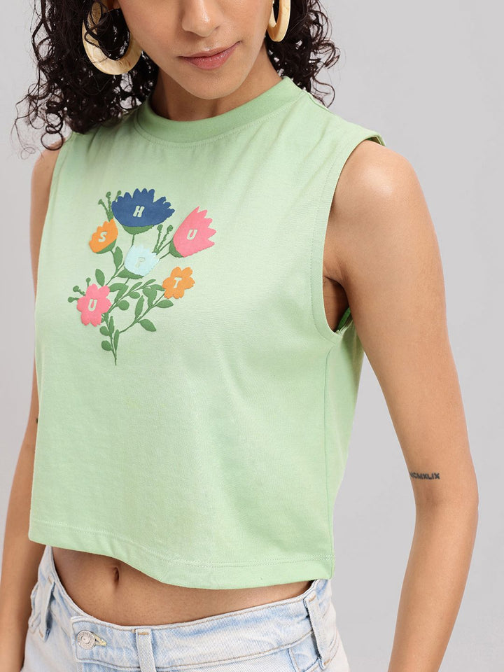 DressBerry Vibrant Artistic Flair Sleeveless Crop T-shirt