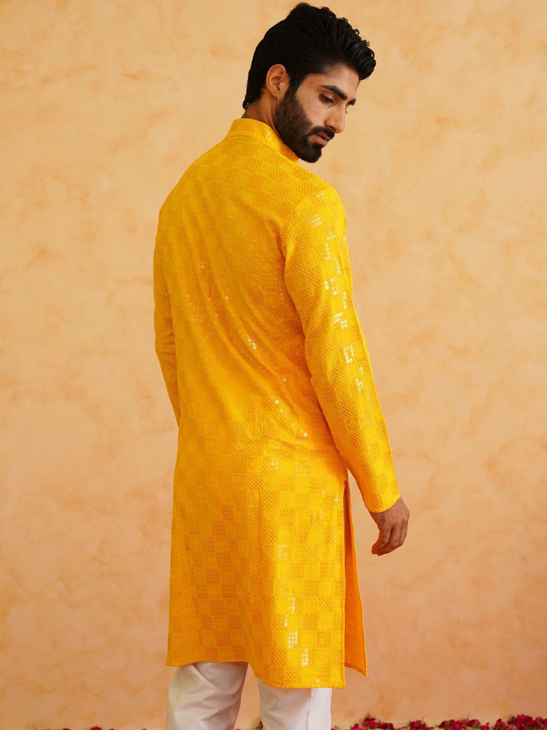 SOJANYA Kurta Lurus Bersulam Labuci Mandarin Kapas Bersulam