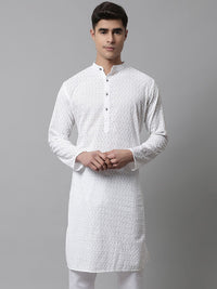 Jompers Men White Embroidered Kurtas