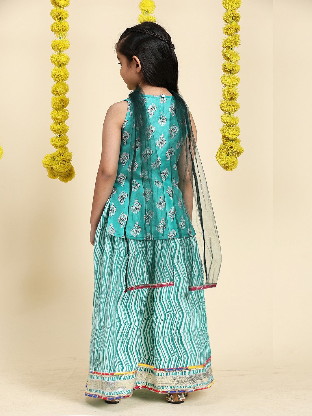 Cutiekins Girls Paisley Printed Cotton Ready to Wear Lehenga & Blouse With Dupatta