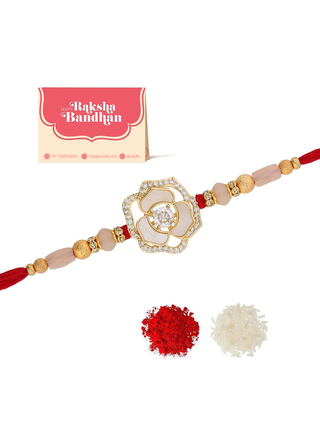 Voylla Floral Sparkle American Diamond Studded Thread Rakhi