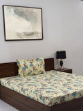 BOMBAY DYEING Brown & White Floral Cotton 140 TC Single Bedsheet Set-1.50 m X 2.28 m