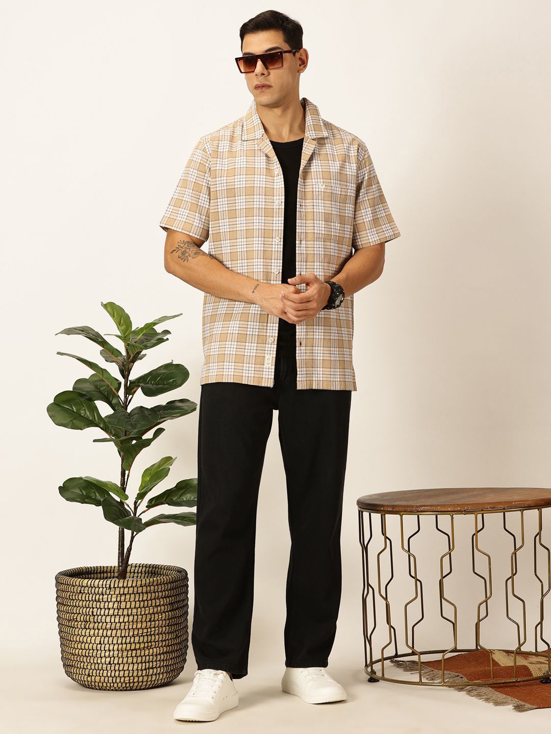 Thomas Scott Men Premium Tartan Checks Casual Oversized Shirt