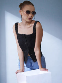 STREET 9 Black Shoulder Straps Denim Top